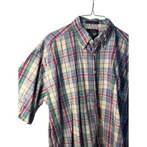 VTG Dockers Mens Shirt SZ Large Multicolor Plaid Button-Down Short Sleeve Casual